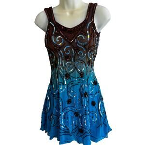 100% Silk Beaded Lyrical Dance Recital Dress Youth Aqua Ombre Sequin Pageant NEW